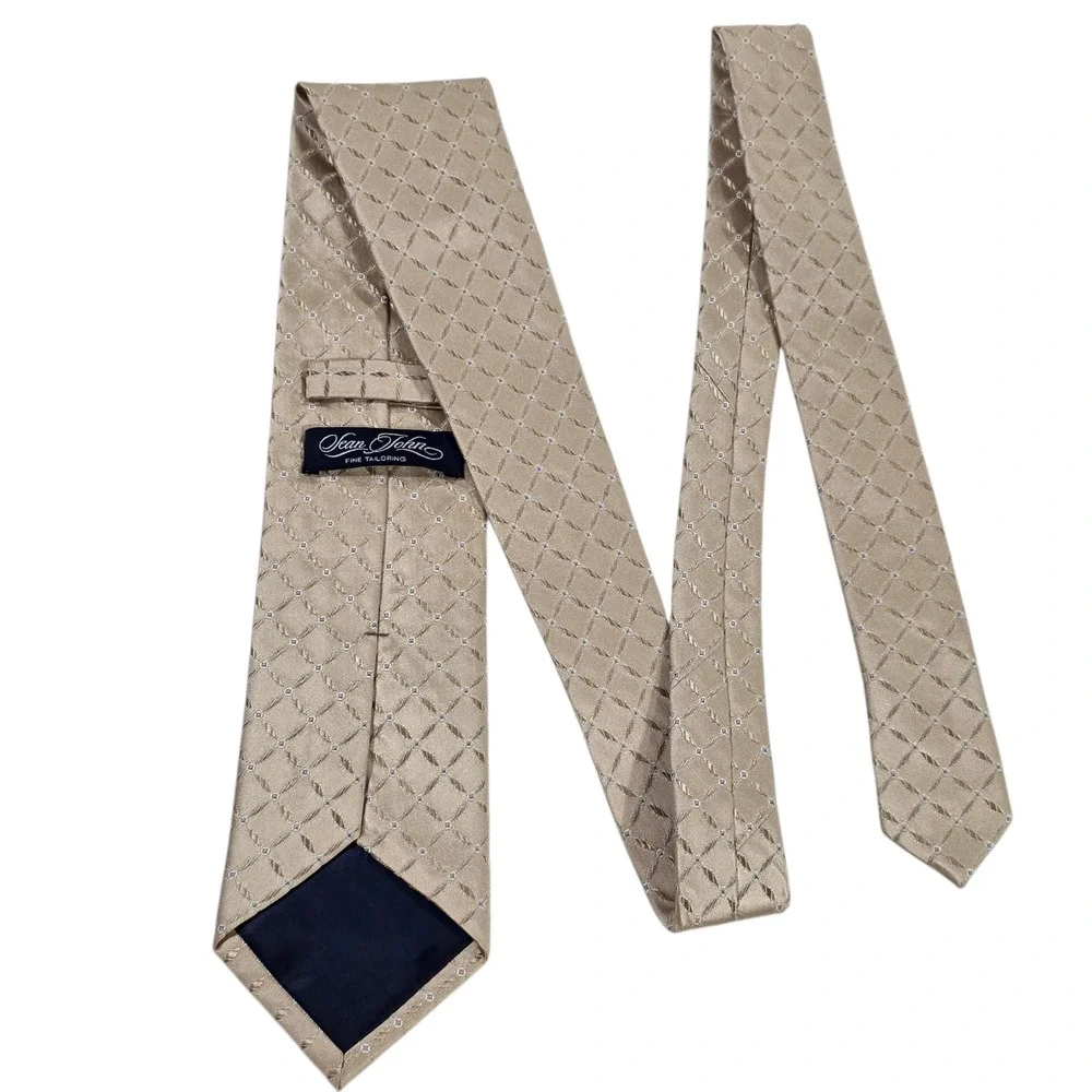 Sean John Fine Tailoring Mens Necktie Gold Blue Micro Silk Diamond Metallic Silk